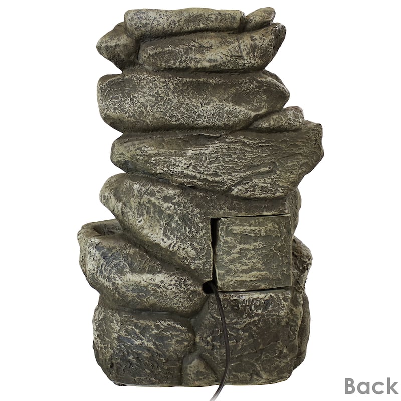 6 Tier Stone Falls Tabletop Indoor Water Fountain Feature w/ LED - 15"