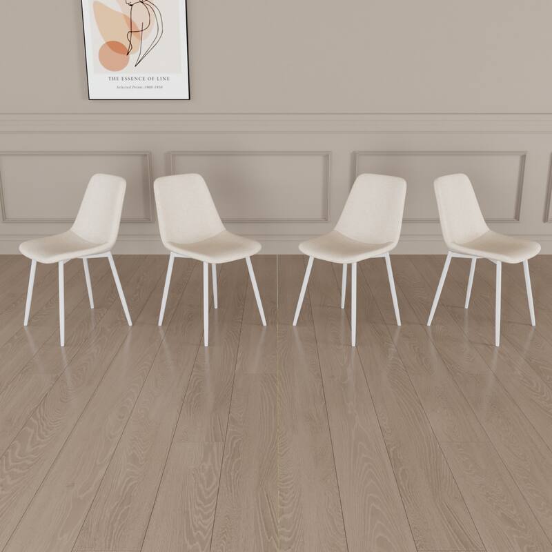 Linen 4 Piece Kitchen Dining Chair Set with Cushions, Metal Legs, Anti Scratch Foot Pads for Dining Room Kitchen Living Room
