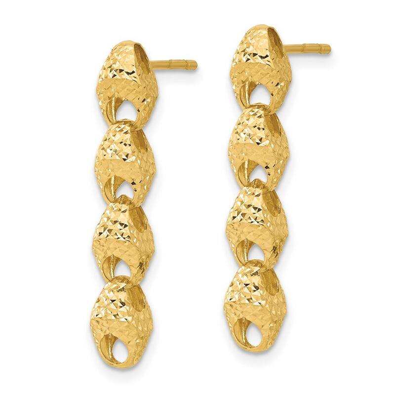 Curata 14k Yellow Gold Sparkle Cut Link Drop Post Earrings - 29.42x5.95mm
