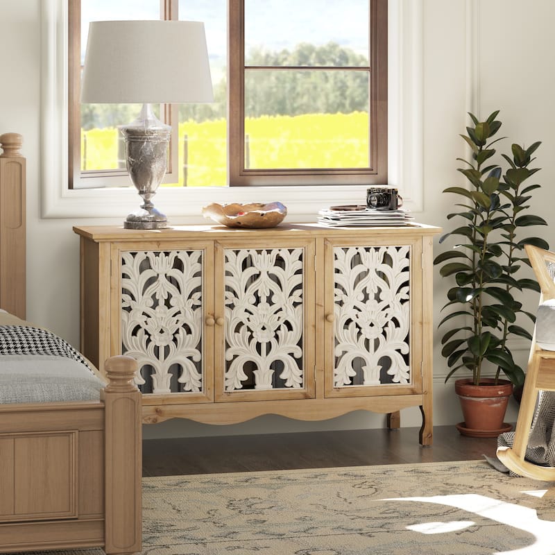 COZAYH French Country Storage Cabinet, Classic Carved Openwork Cupboard, Perfect for Living Room, Kitchen, Hallway