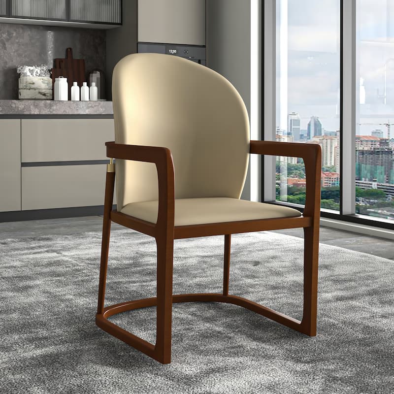 LeisureMod Svelta Modern Leather Dining Chair - Mid century Accent Arm Chair for Home Office Kitchen Dining Room