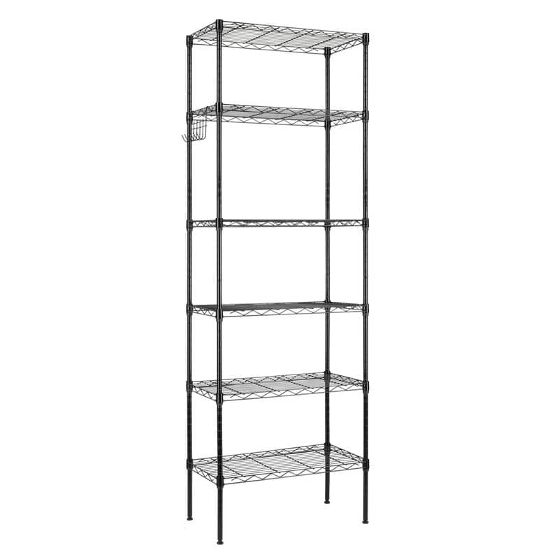 6Tier NSFCertified Steel Wire Shelving Rck with Wheels Black Bed