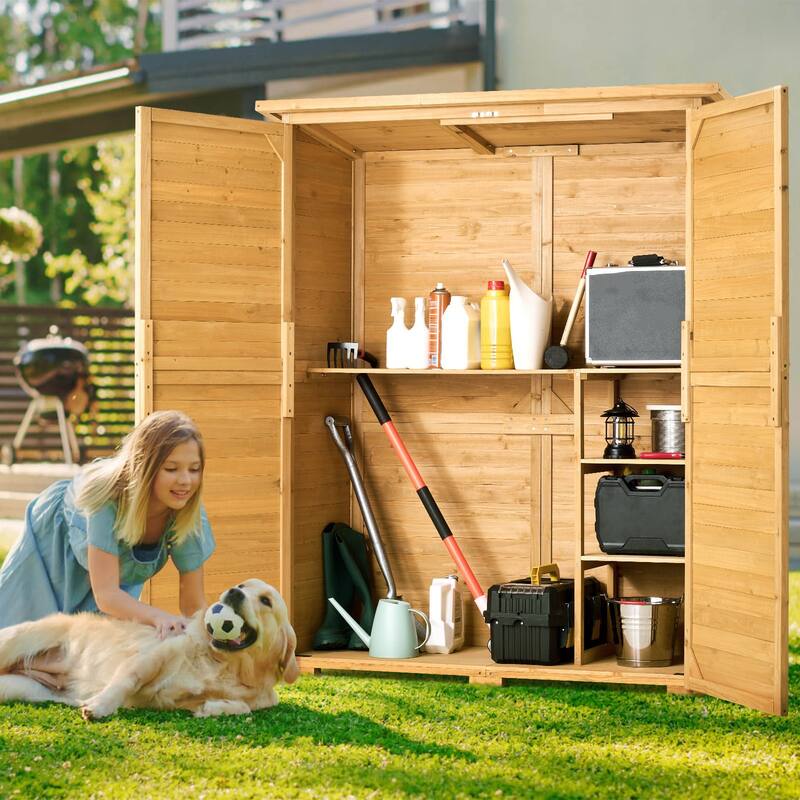Cedar Wood Garden Storage Shed with Metal Roof Waterproof Design - 55.12 x 23.62 x 67.52 inch