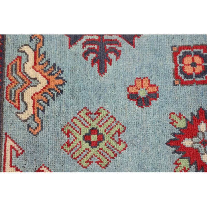 Geometric Blue Kazak Oriental Accent Rug Handmade Wool Carpet - 3'6" x 5'0"