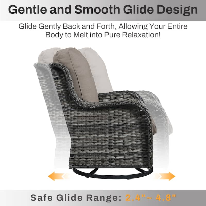 Gymojoy 5-Piece Outdoor Furniture Conversation Set, 2 Swivel Chairs, 2 Patio Chairs & 55K BTU Fire Pit Table