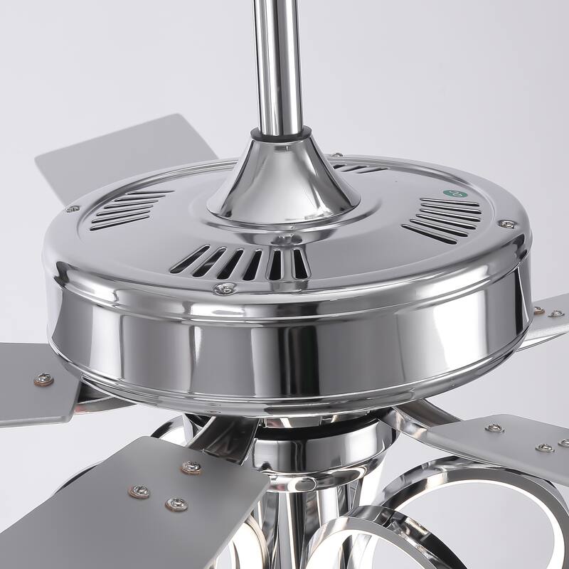 52-inch Modern Chrome Ceiling Fan with Dimmable LED Light and Reversible Motor - 52-inch W*19.3-inch H