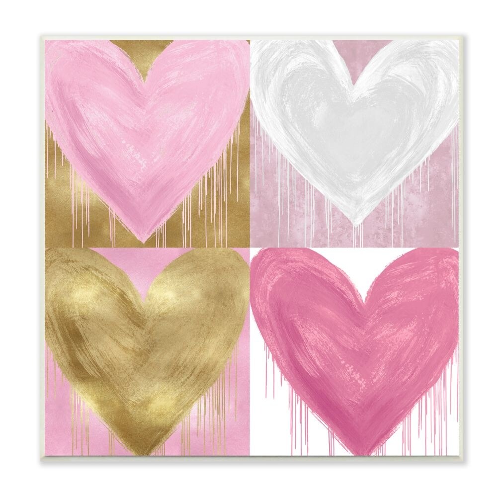 Stupell Industries Pink And Gold Glam Hearts Spray Paint Drip Wood Wall Art 12x12 On Sale Overstock 31620780