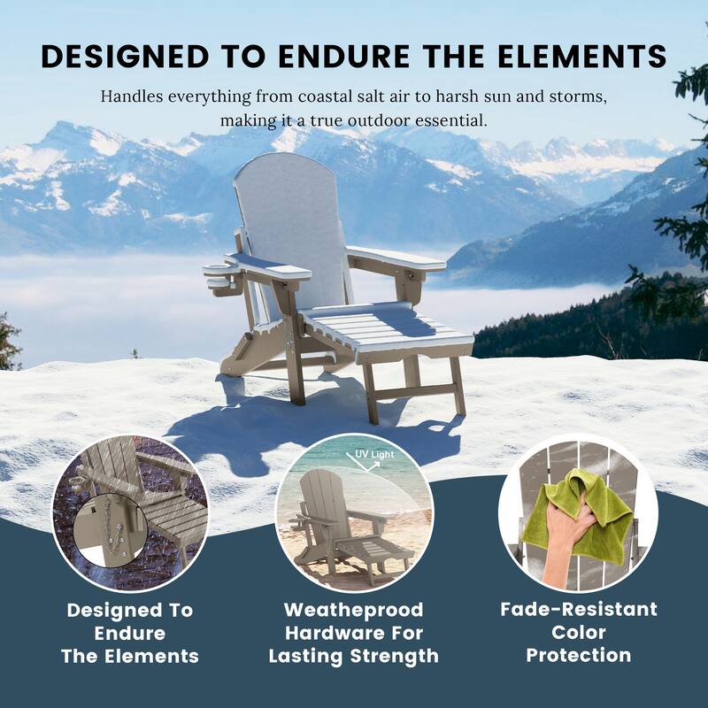 Laguna Outdoor Folding Adjustable Adirondack Chair with Hideaway Ottoman & Round Side Table