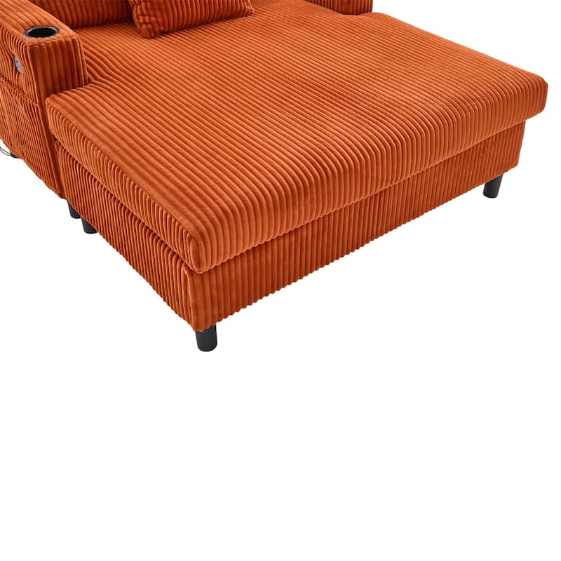Recliner Sofa Loveseat with Chaise Lounge, Sleeper Sofa with USB & Type-C Charging Ports, Sofa Bed with Cup Holders