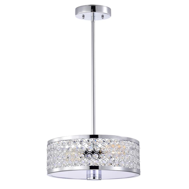Eudocia 13 Inch Modern Drum Crystal Ceiling Lighted Pendant Chandelier Chrome Finish 2-Light - N/A