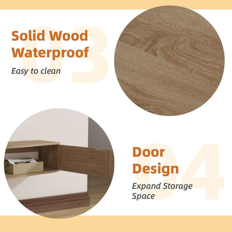 EROMMY Wall-Mounted TV Cabinet with Rattan Doors & Shelves - Floating Entertainment Center with Cable Management