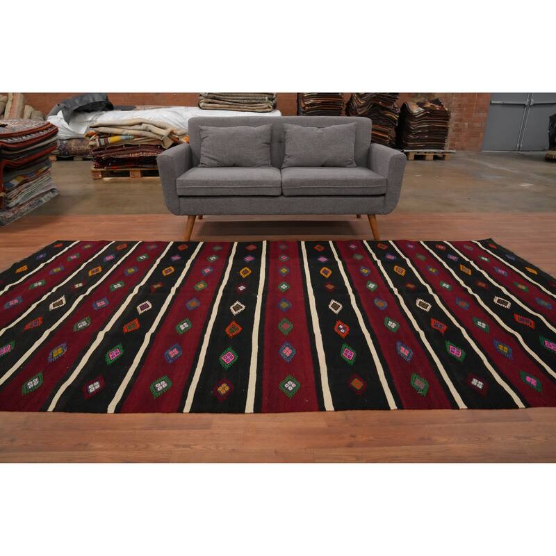Hand Woven Oriental 100% Wool Carpet Southwestern Tribal Red Kilim Area Rug - 10' 7'' X 5' 10''