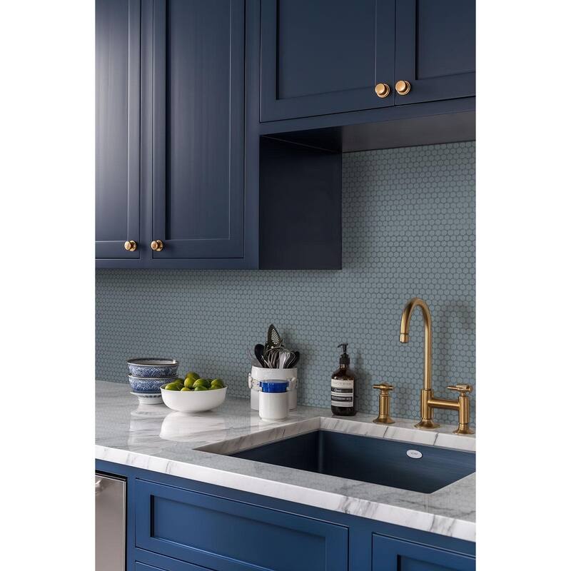 Ackland AKM-P-12X11PRG-CA 11" x 12" Porcelain Penny Floor and Wall - Blue Maris