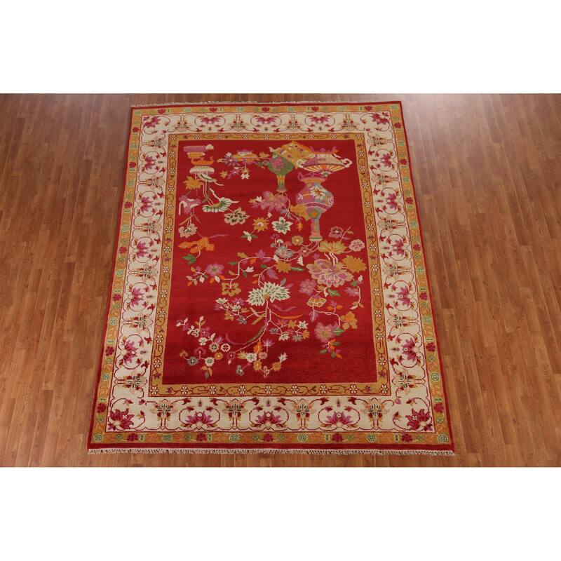 Red Floral Heriz Serapi Indian Area Rug Handmade Wool Carpet - 7'10" x 9'9"
