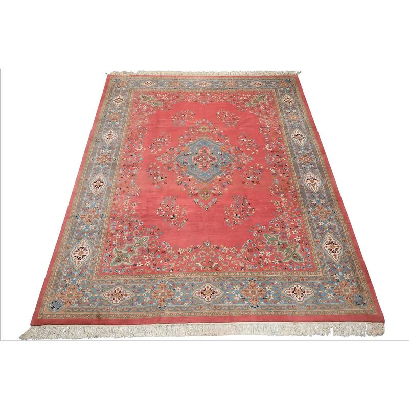 9x12 Hand Knotted Wool Pink Kashaan Traditional Botanical Plush Pile Area Rug - 9' x 12'