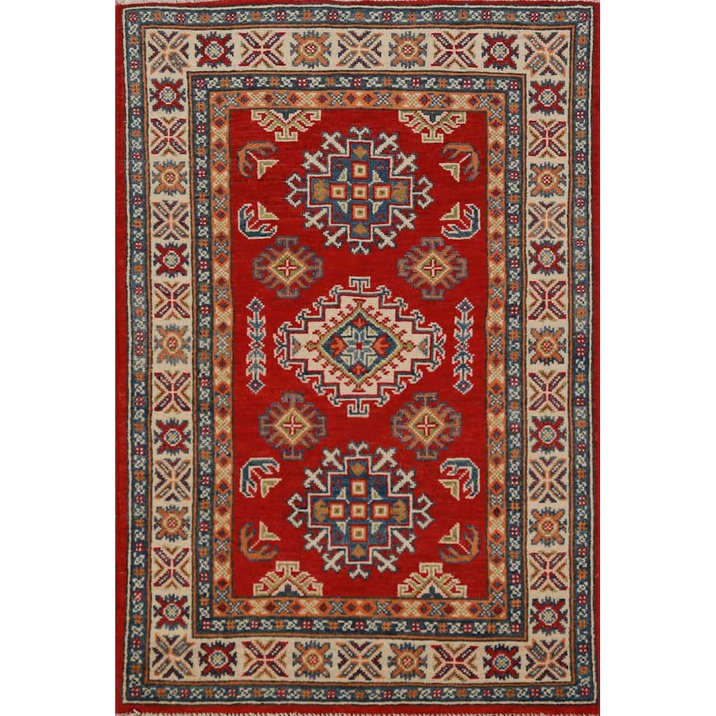 Red Kazak Foyer Rug Bedroom Hand-Knotted Wool Carpet - 2'8"x 4'1"