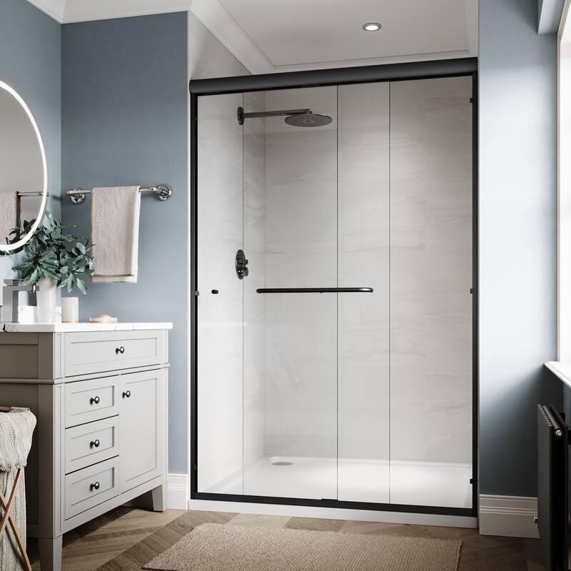 Elegant Double Sliding Shower Door in Matte Black Finish with 1/4 inch Clear Shower Tempered Glass Panel Tub Door