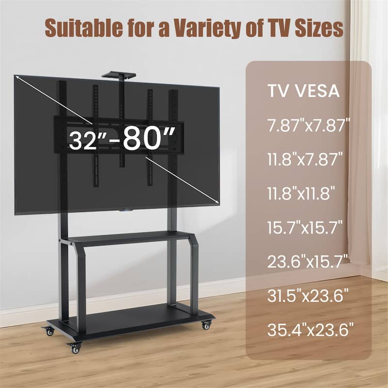 Gymax Mobile TV Cart w/ Wheels Camera Shelf & AV Shelves for 32''-80''