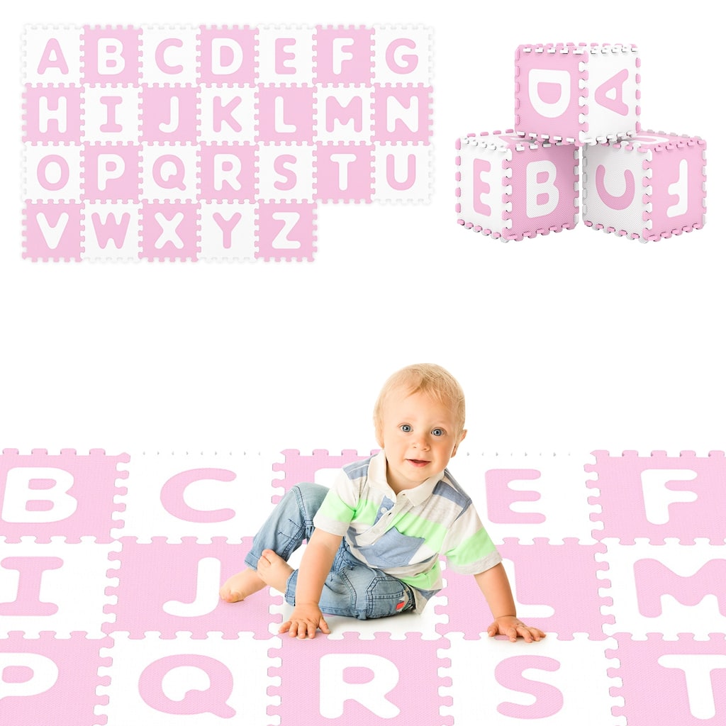 Gymax 26 PCS 12 5'' x 12 5'' Interlocking ABC Play Mats w/Detachable