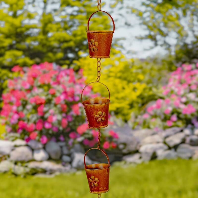 Iron and Rust Style Rain Chains- Multiple Styles - Iron - Antique Rust Bucket - Medium
