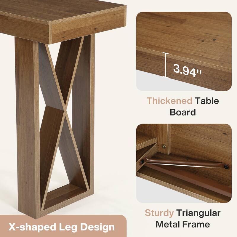 Rectangular Bar Table with Wooden X-Shaped Frame
