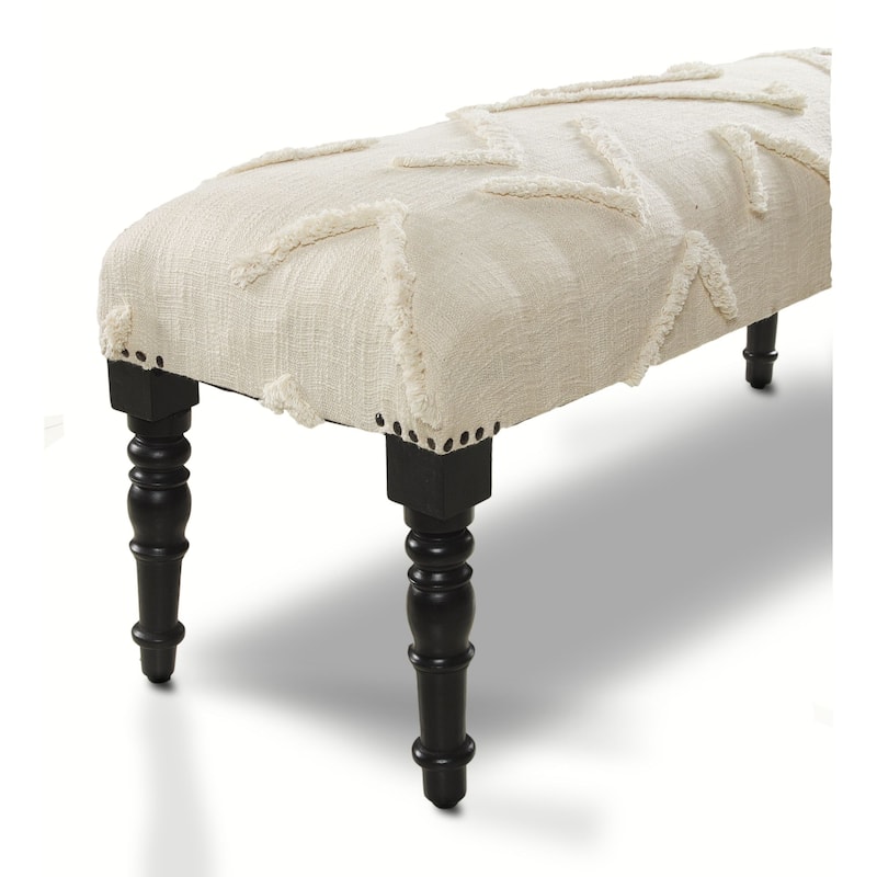 47" Cream Over Tufted Rectangular Bench with Wooden Legs