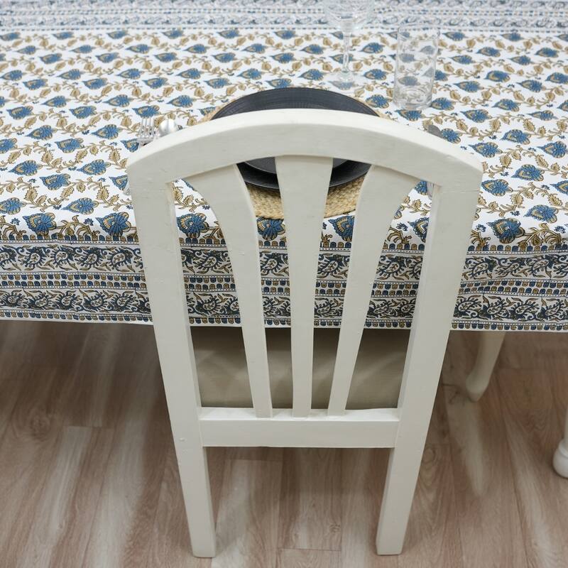 Fabdivine Handmade Block Print Cotton Brown Table Cover or Cloth Dining, Farmhouse & Kitchen Décor