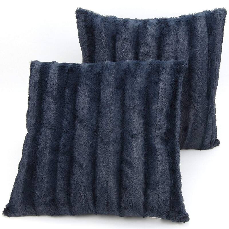 Cheer Collection Solid Color Faux Fur Throw Pillows (Set of 2) - 20 x 20 - Blue