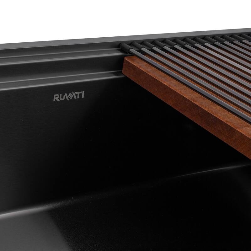 Ruvati 45-inch Gunmetal Black Stainless Steel Workstation Two-Tiered Ledge Kitchen Sink - RVH6333BL