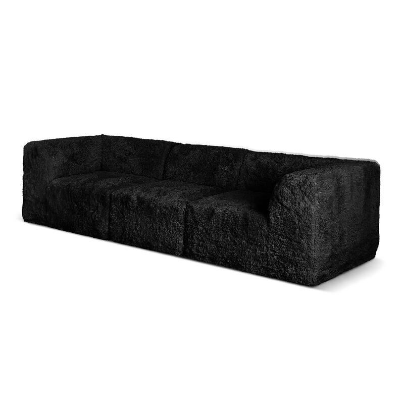 Furniture of America Ylena Modern 5-Piece Faux Fur Foam Modular Compressed Sofa and Loveseat Set
