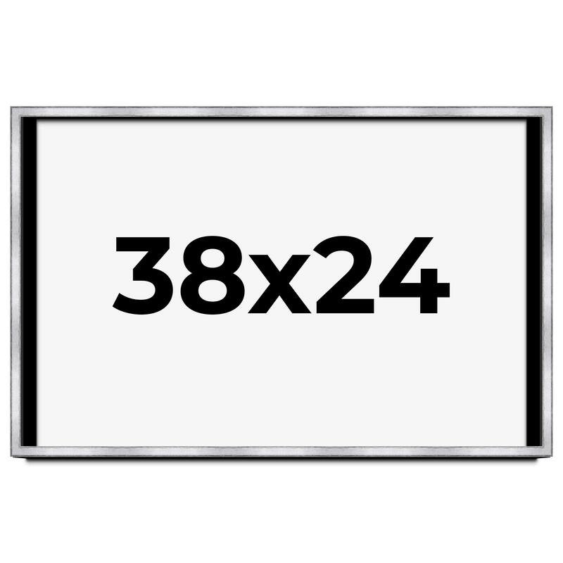 38x24 Shadow Box Frame Silver | 1.375 Inches Deep Real Wood