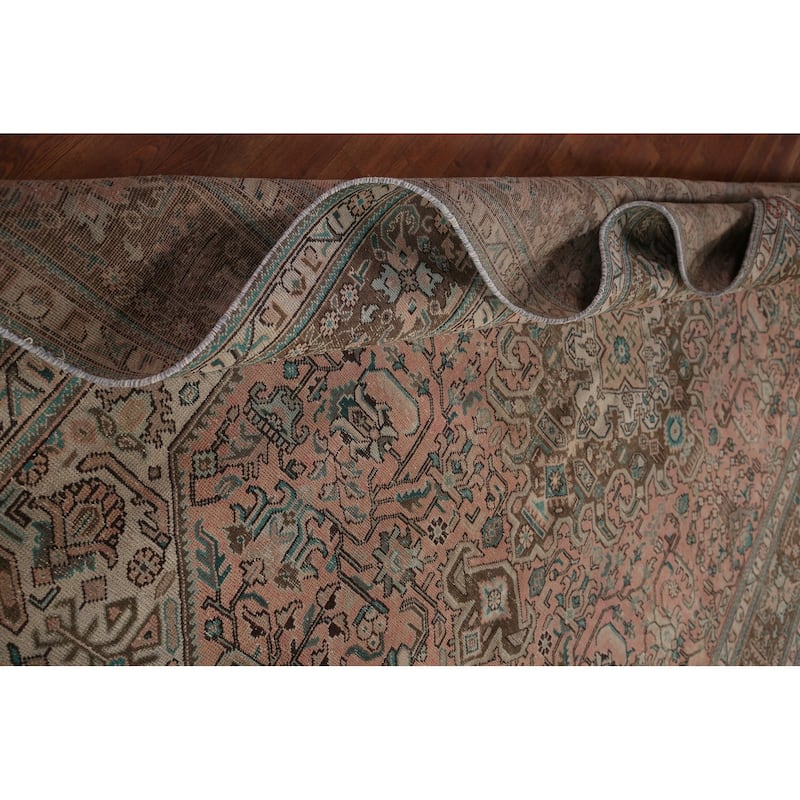 Distressed Tabriz Persian Vintage Rug Hand-Knotted Pink Wool Carpet - 8'2" x 11'1"