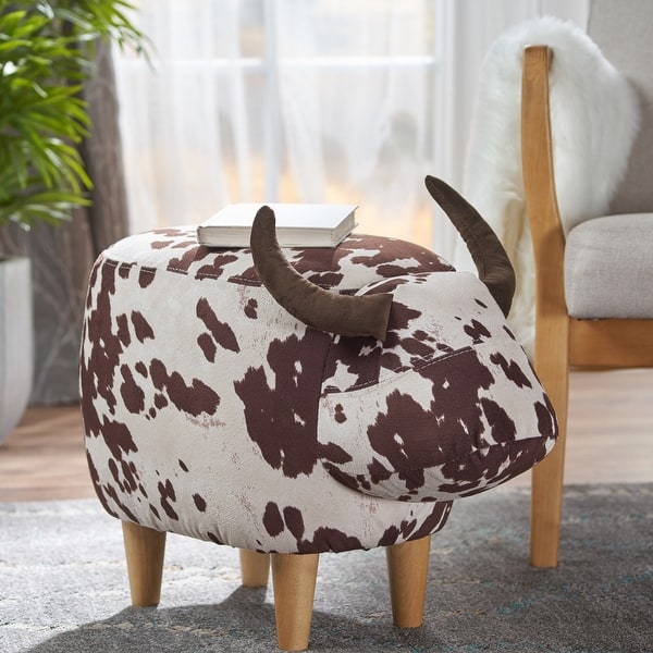 slide 2 of 10, Bessie Fabric Cow Ottoman by Christopher Knight Home White/Brown