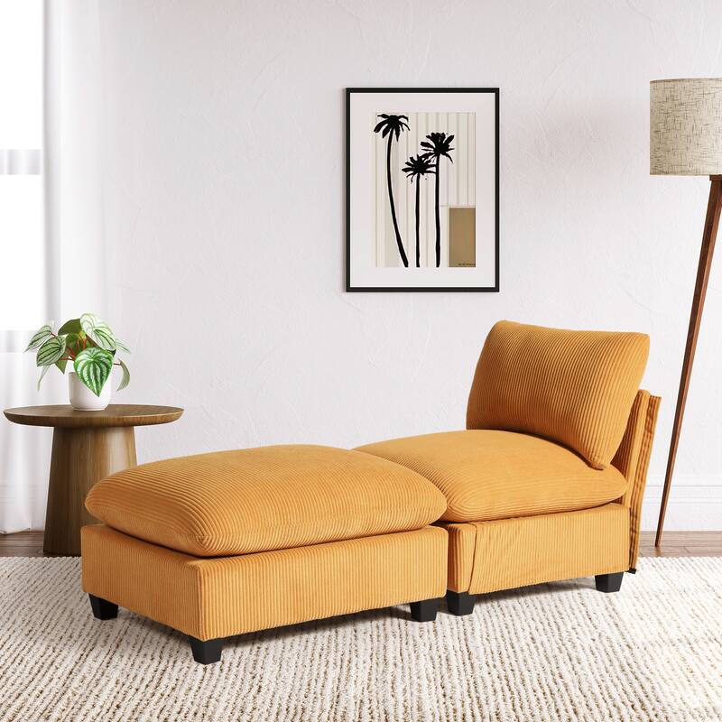 Hamilton Corduroy Upholstered Single Sofa Chair with Ottoman