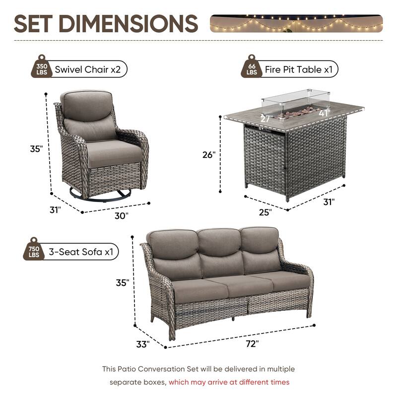 Pocassy Outdoor Fire Pit with Sofa Swivel Chairs Conversation Set