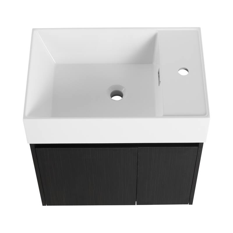 24-Inch Floating Bathroom Vanity with Thick Edge Resin Sink and Soft-Close Doors for Compact Spaces