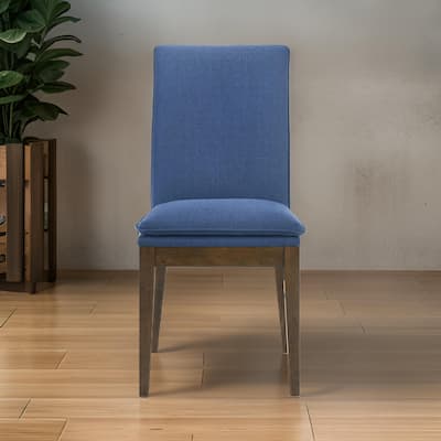 Nick 25 Inch Dining Chair Set of 2, Cushioned, Walnut Brown Legs, Blue