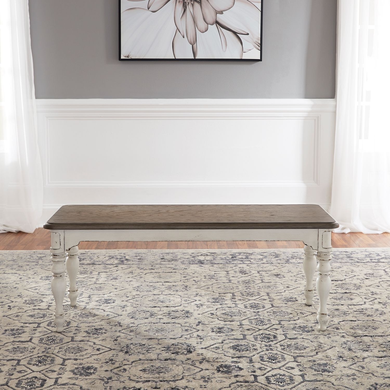 Liberty Furniture Magnolia Manor Wood Dining Bench Antique White Oak - W48 x D18 x H19