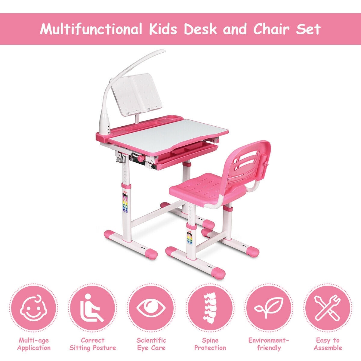 Shop Gymax Height Adjustable Kids Desk Chair Set Study Drawing W