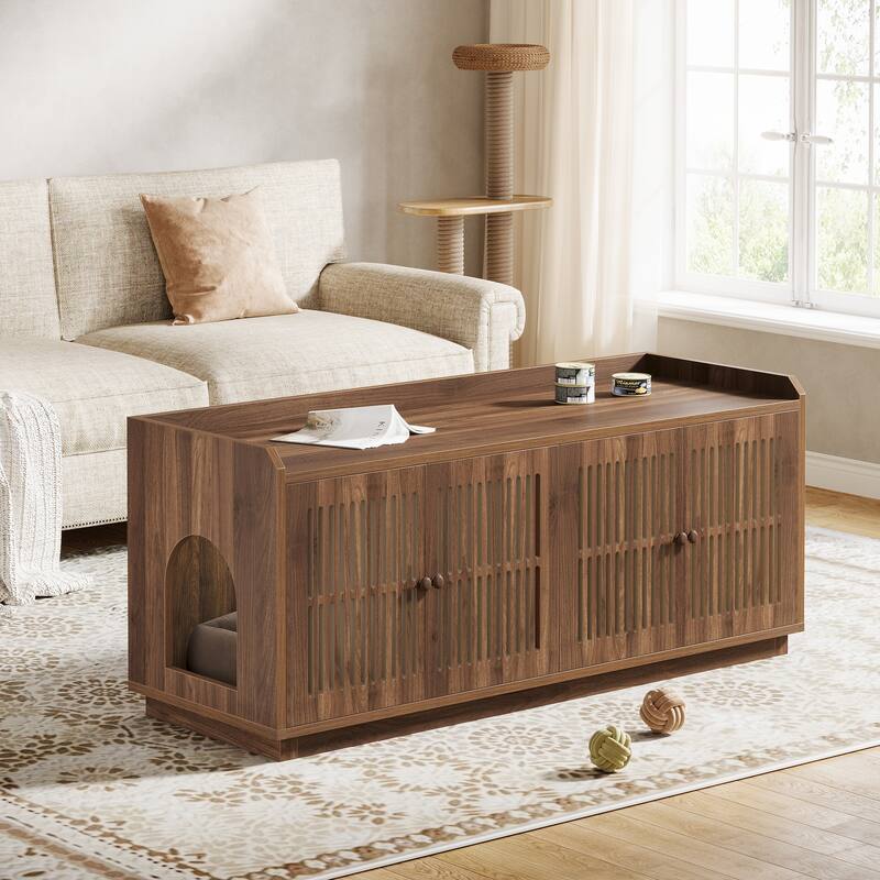 2 Cats Litter Box Enclosure, 55.1-Inch Extra Large Hidden Litter Box Furniture, Wooden XL Cat Washroom Furniture with Storage