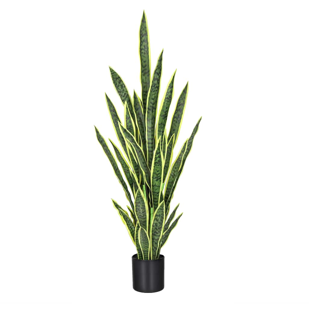 4ft Green Yellow Artificial Sansevieria Snake Plant in Black Pot - 48" H x 15" W x 15" DP