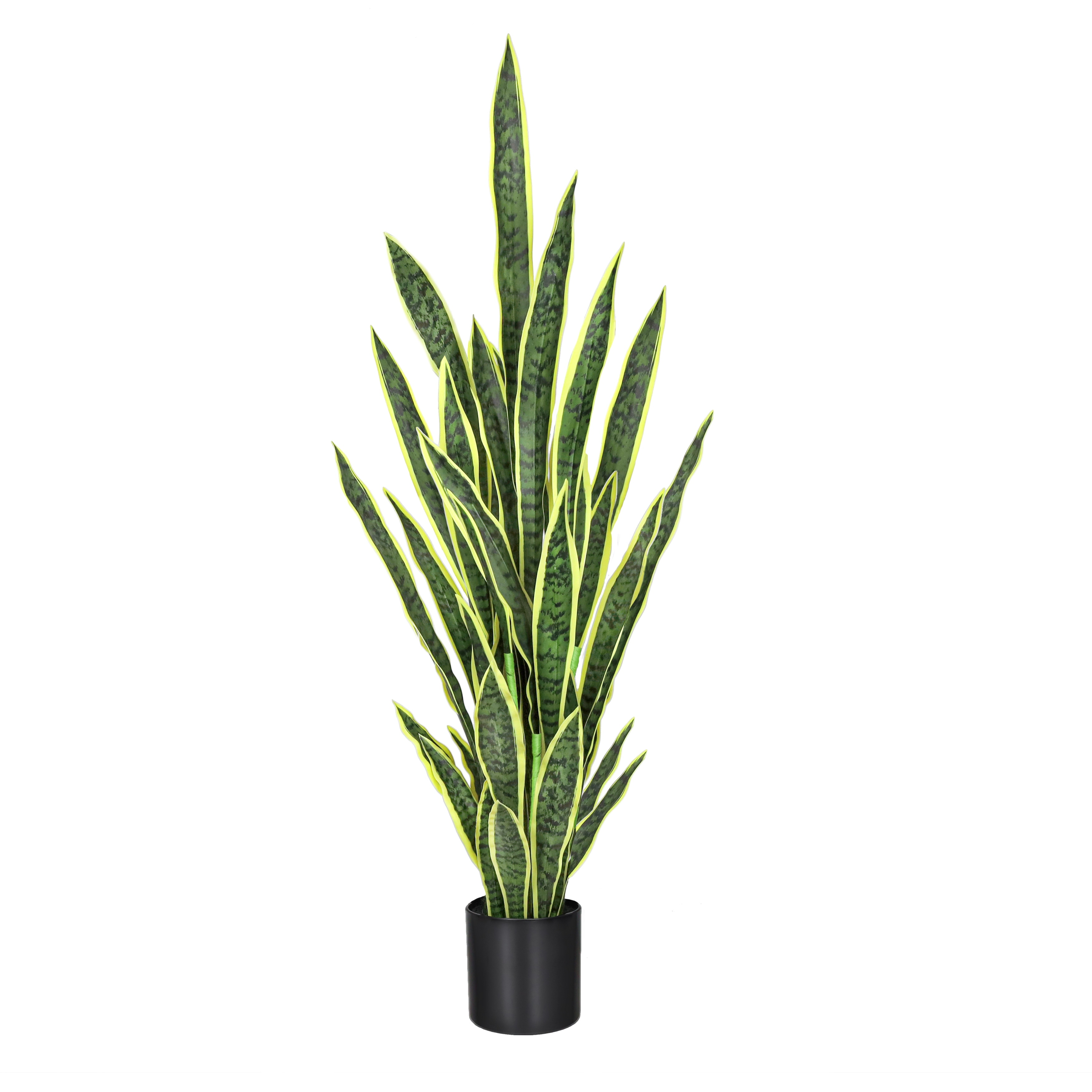 4ft Green Yellow Artificial Sansevieria Snake Plant in Black Pot - 48" H x 15" W x 15" DP