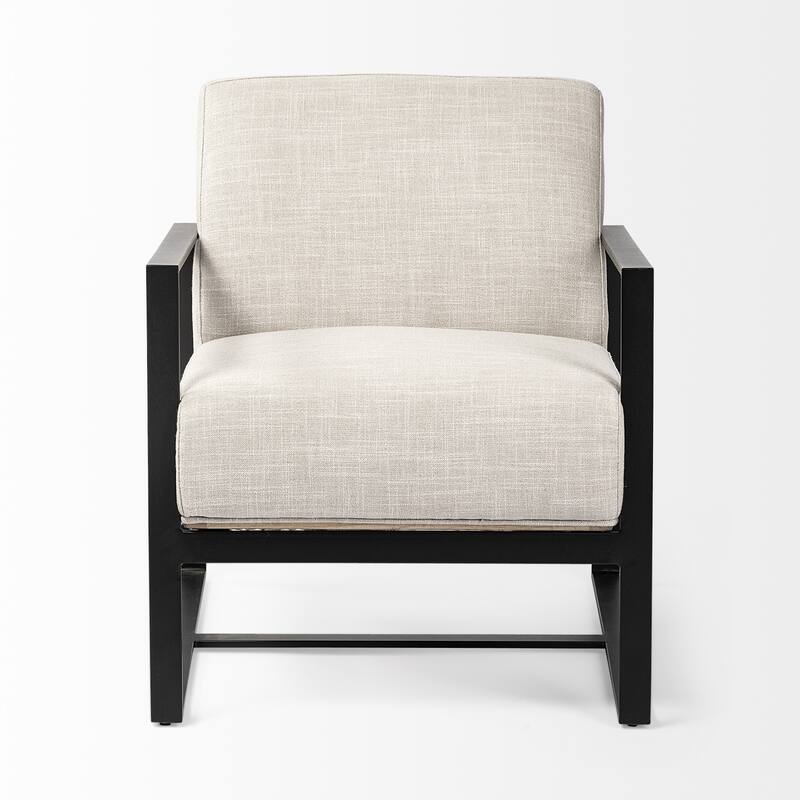 HomeRoots 32" Cream And Black Fabric Arm Chair - 31.88' X '28.93' X '24.4