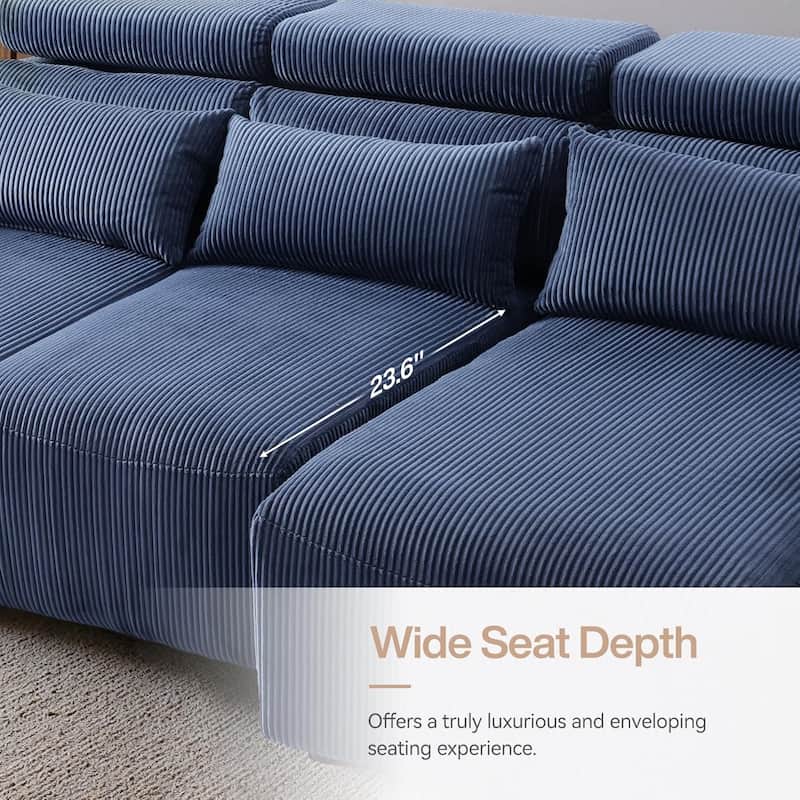 90" Electric Reclining Sectional Sofa with Adjustable Headrest & Ottoman for Living Room, Navy Blue