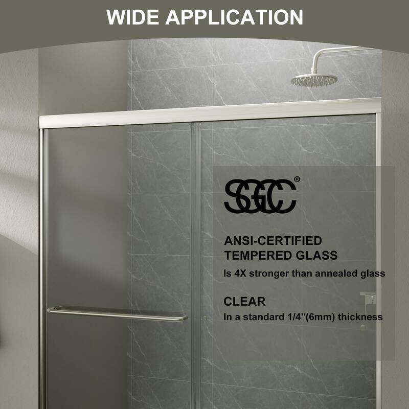 Double-sliding Shower Door with Clear Glass - 60 in.Wx70 in.H