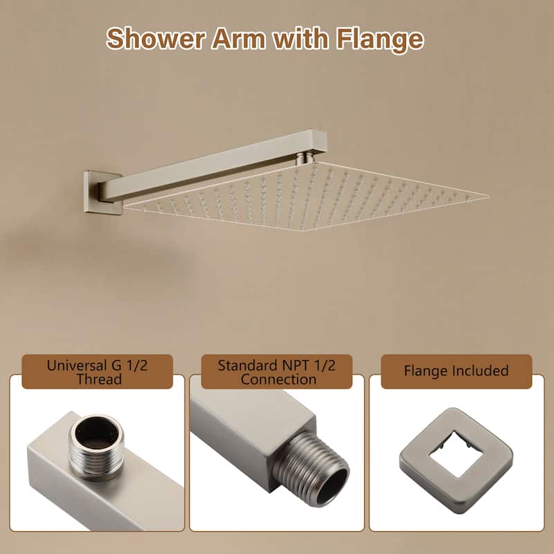 16 in. Square Wall Mount Standard Shower Arm and Flange