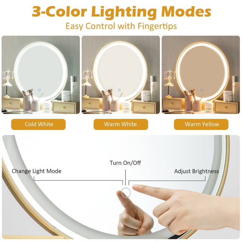 Vanity Table Set Makeup Dressing Table with Lighted Mirror and Stool