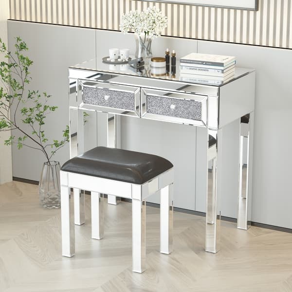 Silver Dressing Table Set, Glass Modern Table with Mirrored Stool - Bed  Bath & Beyond - 36528771