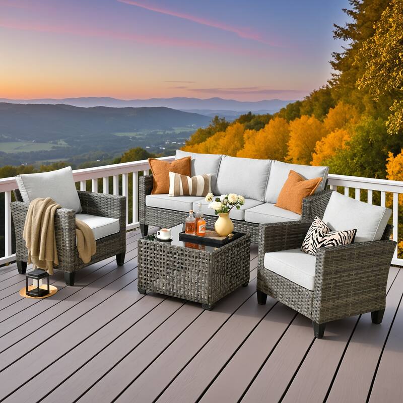 XIZZI Outdoor Wicker Patio Furniture Conversation Set - Grey