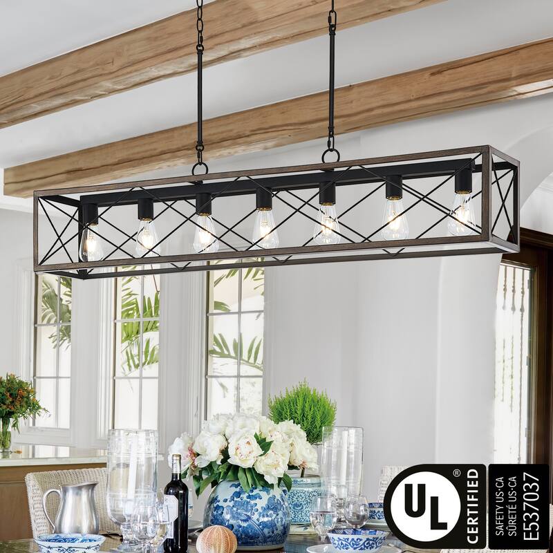 Kiro 7-light Farmhouse 48In Linear Chandelier Rectangle Dining Lights with UL - 48'' W x 7.78'' D x 11'' H